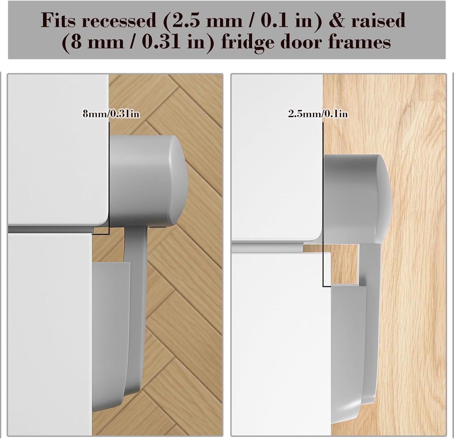 2 Pack Child Proof Fridge Lock, Baby Safety Refrigerator & Freezer Door Lock for Toddlers, Kids & Pets, One-Hand Operation, Strong Adhesive, No Tools or Drilling Needed, White