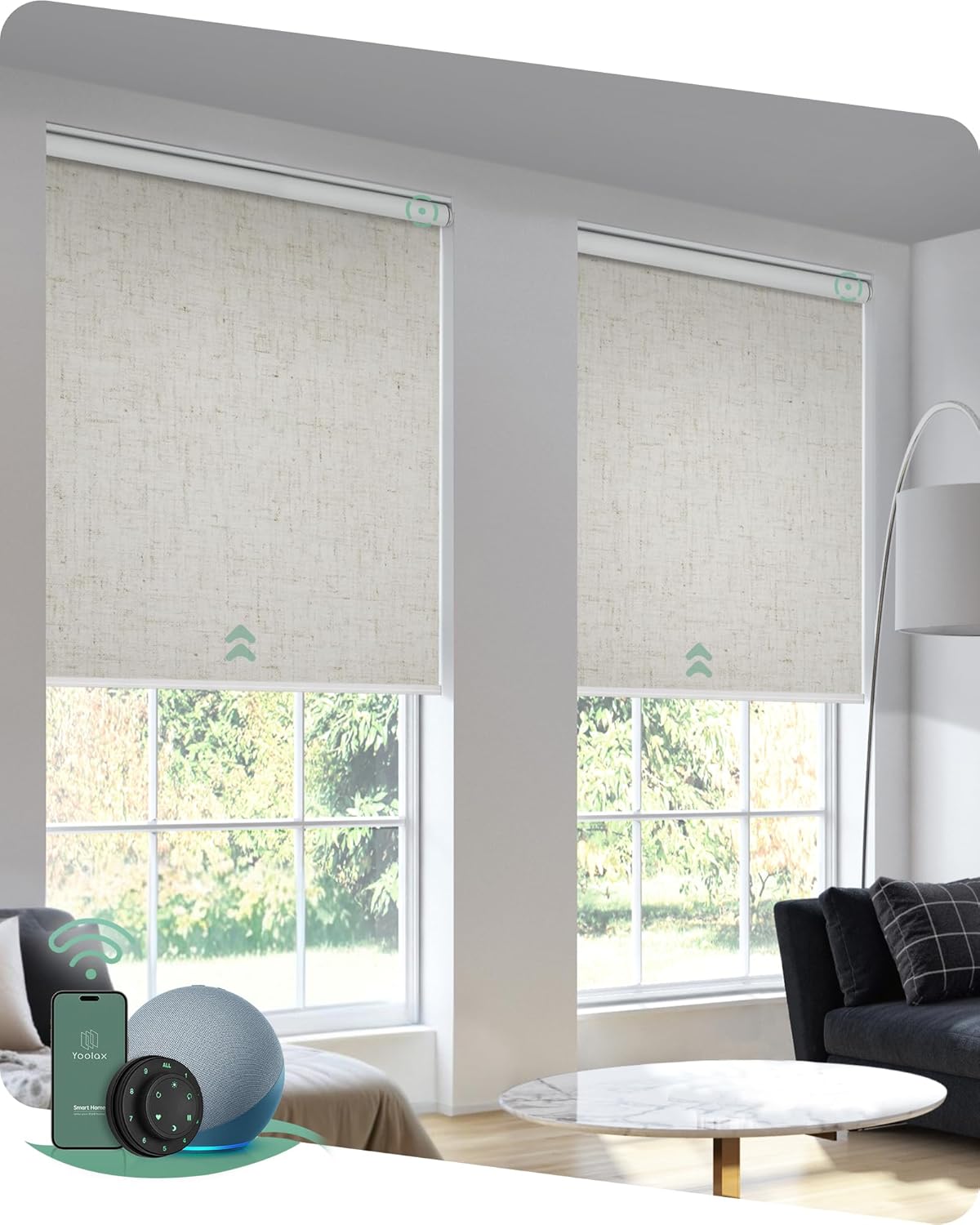 Yoolax Motorized Blinds with Remote, Blackout Smart Blinds for Windows Motorized Roller Shades, Automatic Window Blinds Compatible with Alexa Electric Blinds (Linen Beige, 30" W x 72" H)