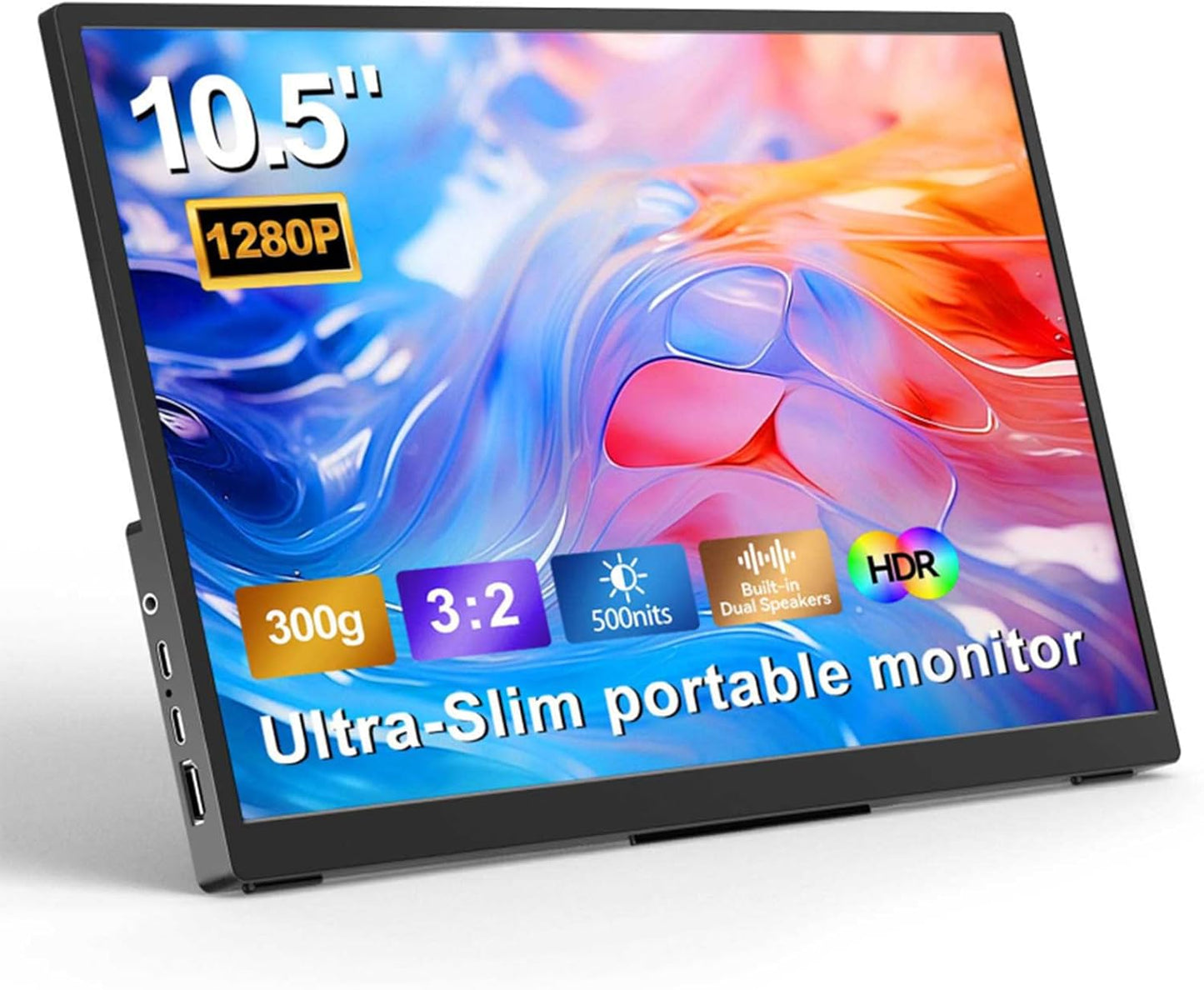 10.5''Portable Monitor for latop,1920x1280P IPS Laptop Monitor Screen 3:2, 500nits, 2000:1, w/45° Adjustable Stand, Standard HDMI USB-C Computer Display for Laptop Phone Mac PS4 Xbox