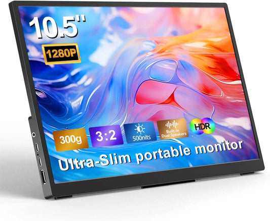 10.5''Portable Monitor for latop,1920x1280P IPS Laptop Monitor Screen 3:2, 500nits, 2000:1, w/45° Adjustable Stand, Standard HDMI USB-C Computer Display for Laptop Phone Mac PS4 Xbox