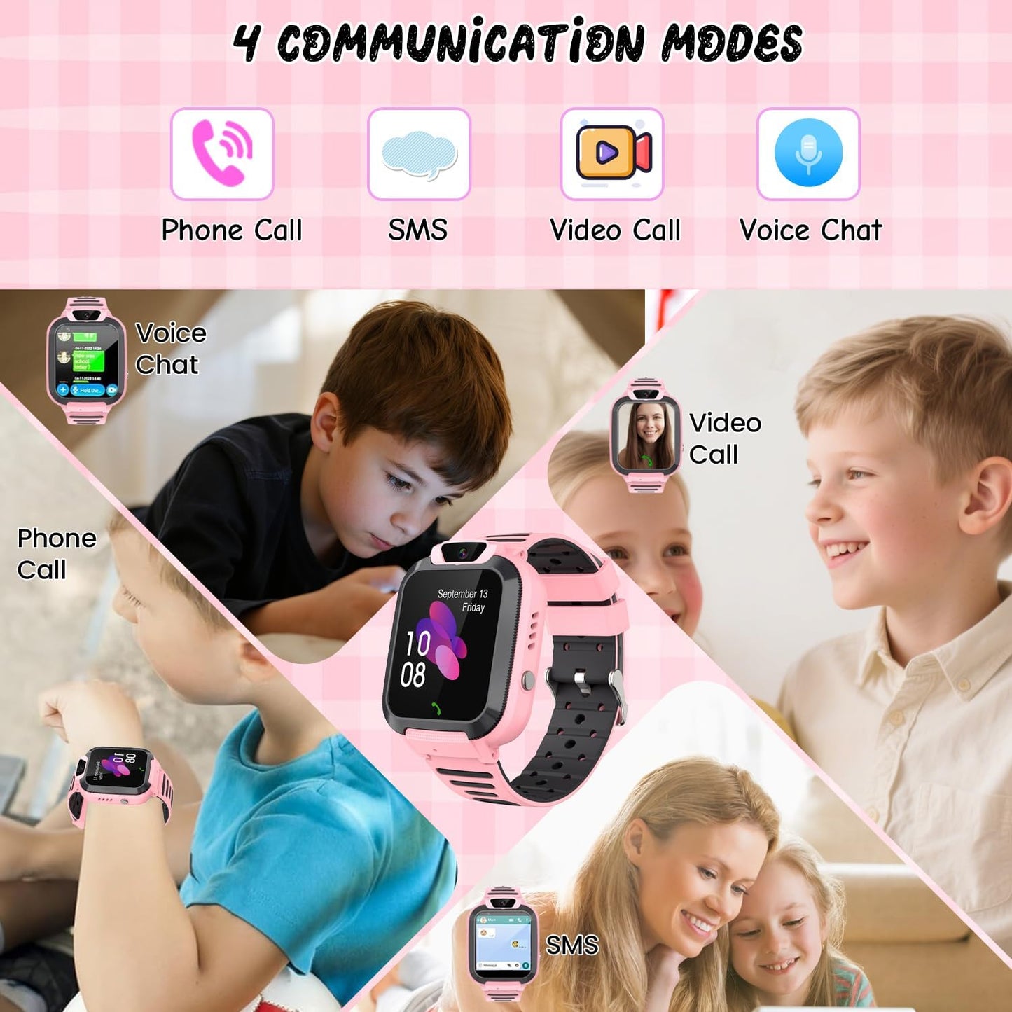 2G Kids Smart Watch, SOS Emergency Call, Video Calling, Waterproof Activity Tracker for 3-12 Years Girls/Boys - Birthday Gift Idea