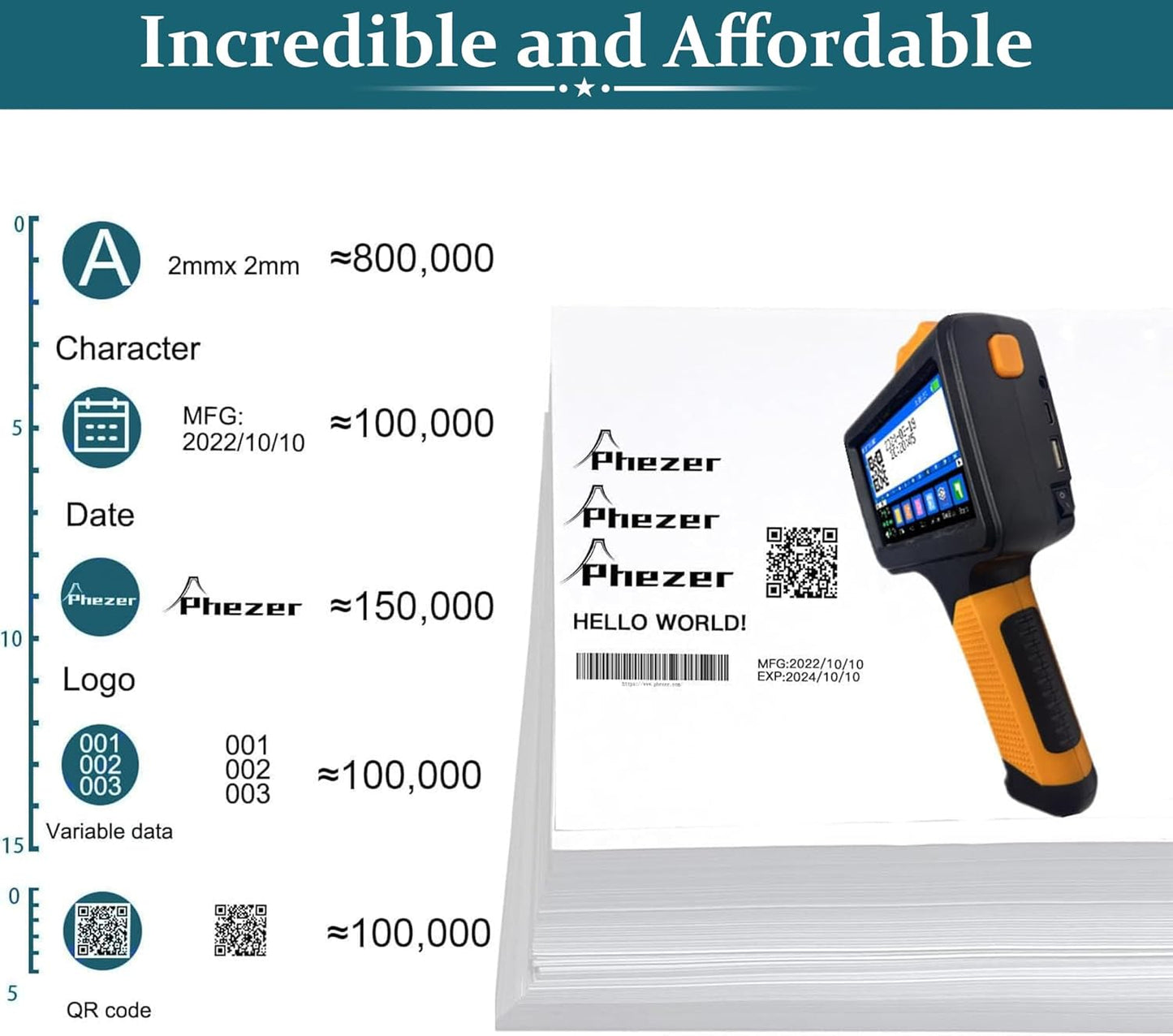 Phezer P19 Handheld Inkjet Printer for Any Surface, Portable 360° All-Round Coding Machine Print Height 2-12.7mm for Date/Time/Barcode/QR Code/Logo, with Cartridge(Anti-Slip Handle, Upgrade Version)