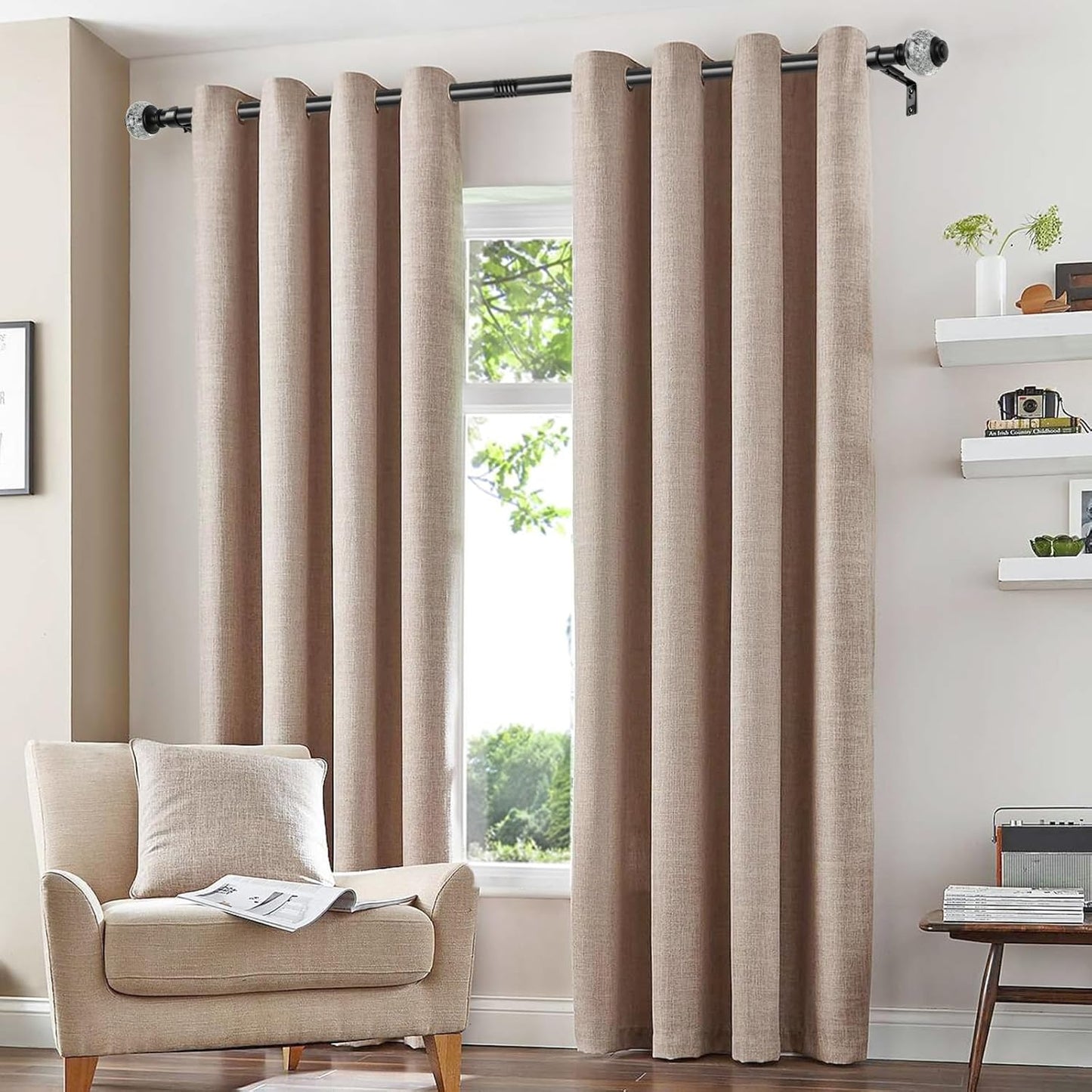 2 Pack Black Curtain Rods, 1 Inch Telescoping Drapery Rod 28 to 48 inch (2.3 to 4 ft), USFOOK Curtain Rods for Windows, Silver Translucent Finials