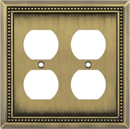 Henne Bery Sunken Pearls Heavy Duty Decorative Wall Plate Switch Plate Outlet Cover (Double Duplex, Antique Brass)