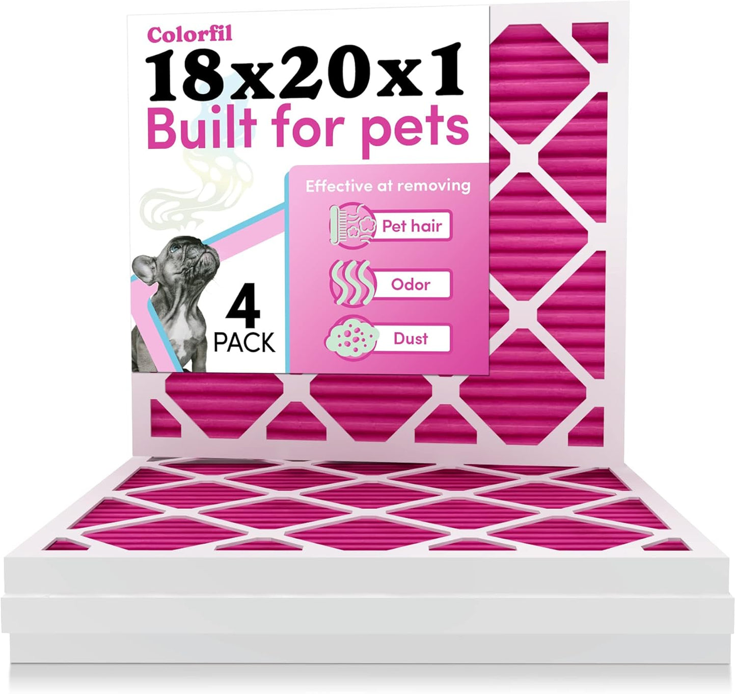 18x20x1 Air Filter by Colorfil | Color Changing Filters for Cat and Dog Odor | MERV 8 Furnace AC Filter for Pet Hair and Dust | 17.5"x19.5"x0.75" Exact Size | Pack of 4