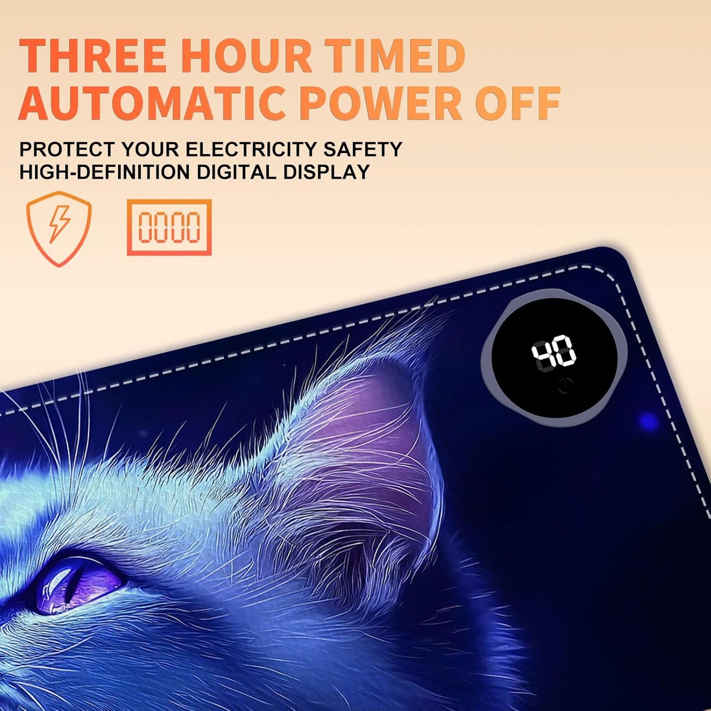 Heated Mouse Pad, Warm Desk Pad, Keyboard Mat 31.5 x 13 Inch Large Size Intelligent Fast Heating, 3 Speed Adjustable, Timed Auto Power Off for Game Office Home,Blue Cat Butterfly