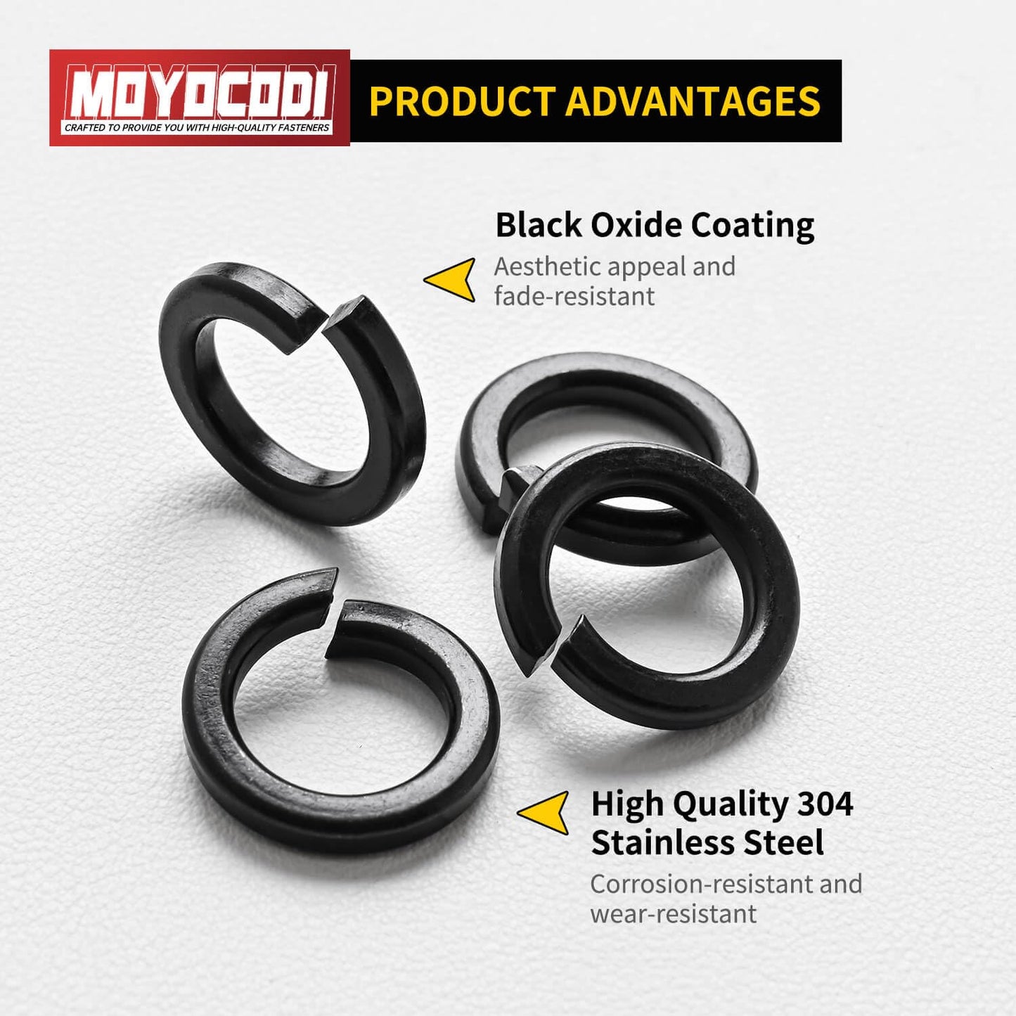 1/4'' (100 Pack) Split Lock Washer, Black Oxide (18-8) 304 Stainless Steel Spring Lock Washer