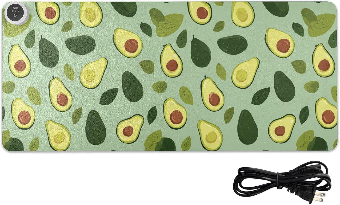 Heated Desk Pad Mouse Pad 31.5x13 Inch PU Leather Desk Mat with 3 Heat Levels Large Mouse Gaming Computer Laptop Mat Green Cute Avocado and Leaves