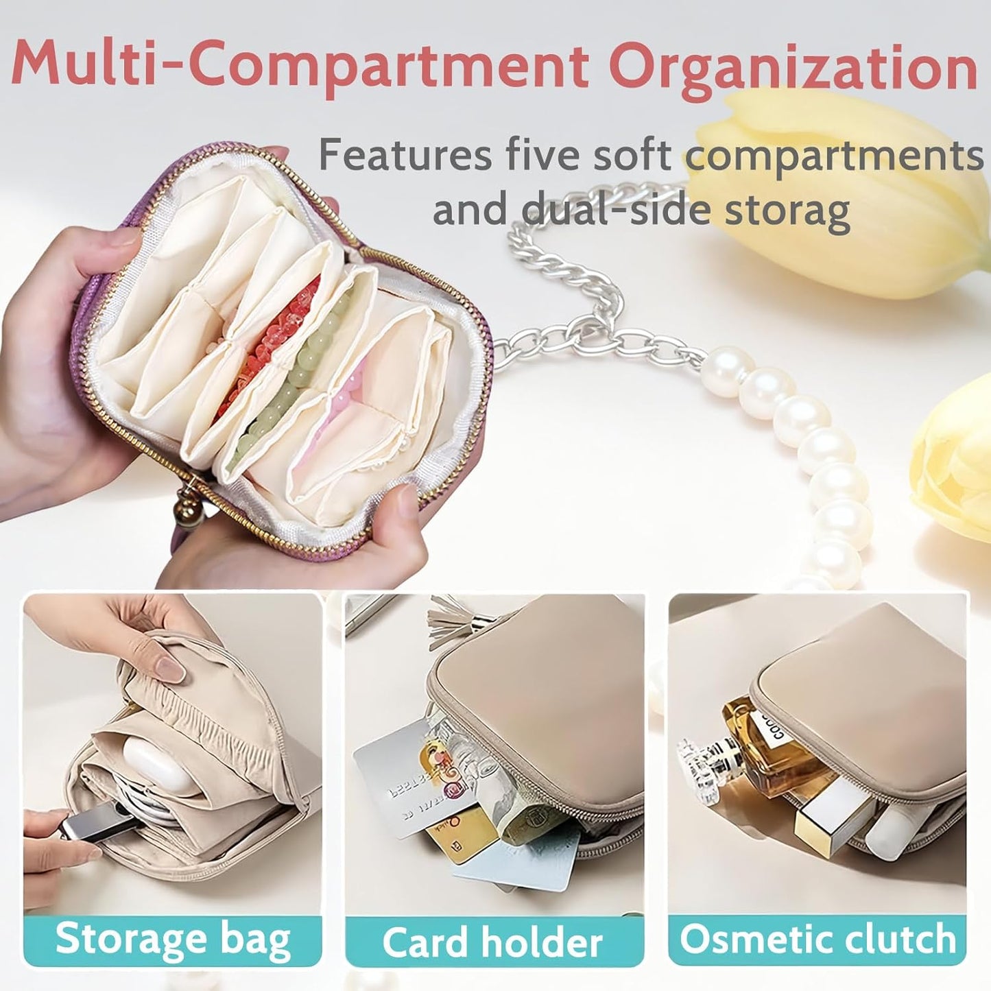Stuffdatas Travel Jewelry Case, Stuffdatas Bags, Small Jewelry Travel Pouch Mini, Travel Jewelry Organizer Pouch Velvet, with 5 Compartments (3PCS-E)