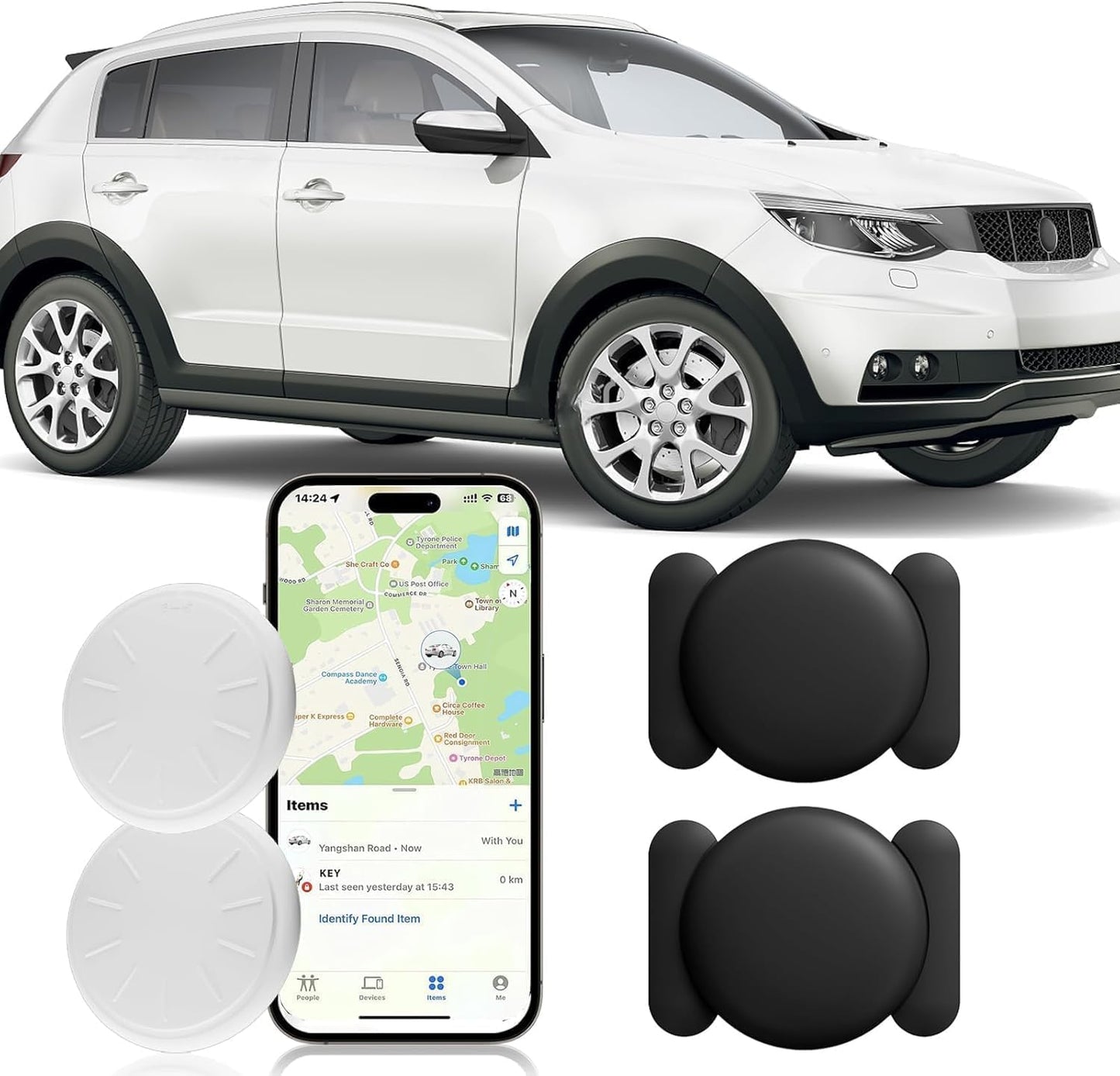 Hidden GPS Tracking Devices, 2PCS Real Time GPS Tracker for Vehicles Work with Find My (iOS Only), Car GPS Tracker with Magnetic Case, No Monthly Fee, No SIM Card Required, Black