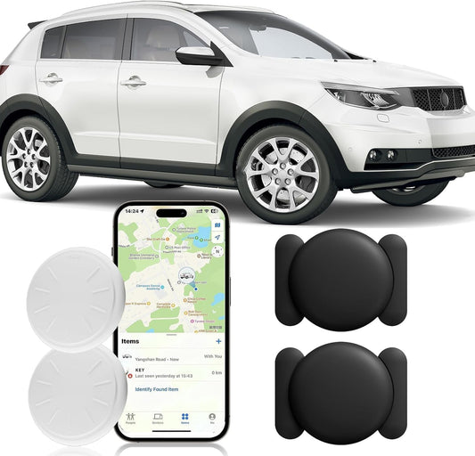 Hidden GPS Tracking Devices, 2PCS Real Time GPS Tracker for Vehicles Work with Find My (iOS Only), Car GPS Tracker with Magnetic Case, No Monthly Fee, No SIM Card Required, Black