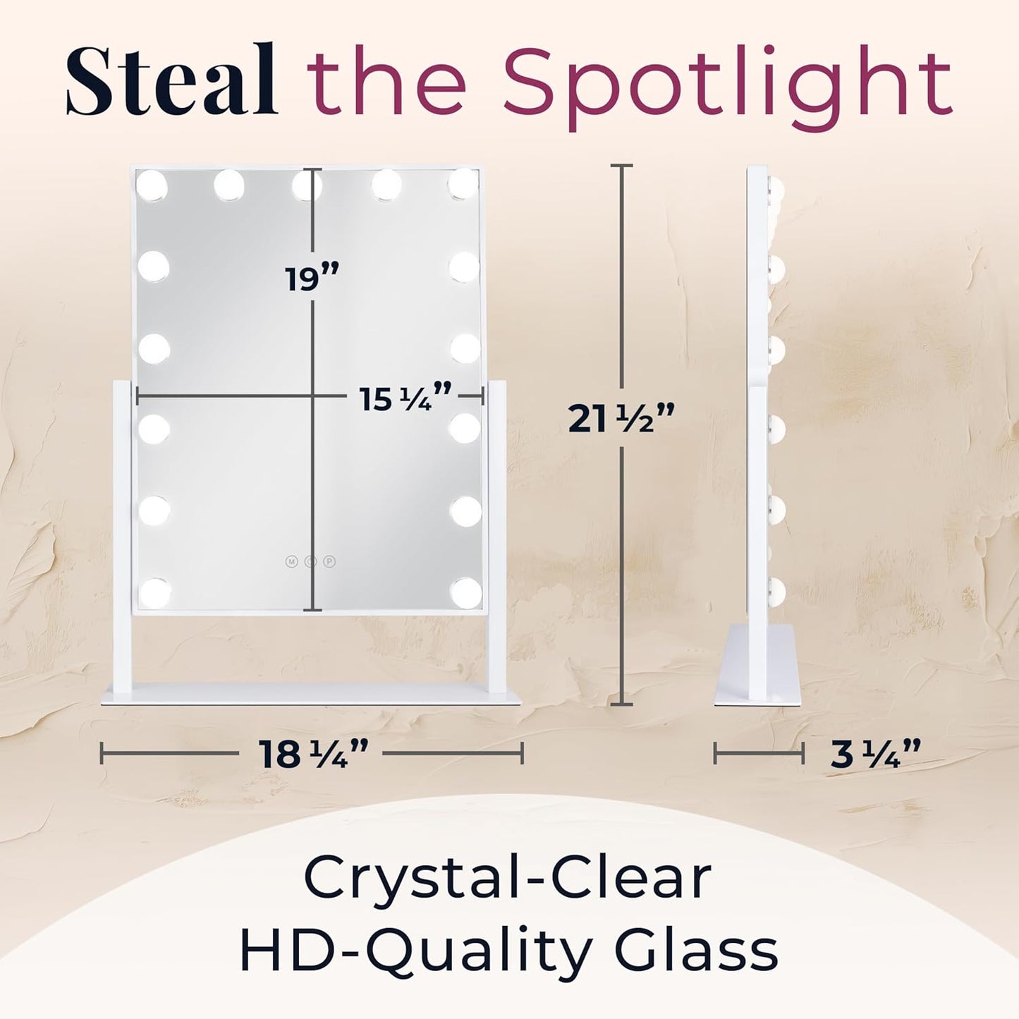Zadro Hollywood Lighted Vanity Mirror with 15 LED Bulbs, 3 Color Light Settings, 360° Rotation Makeup Mirror Head (21" H x 18" W | 1X | Neutral)