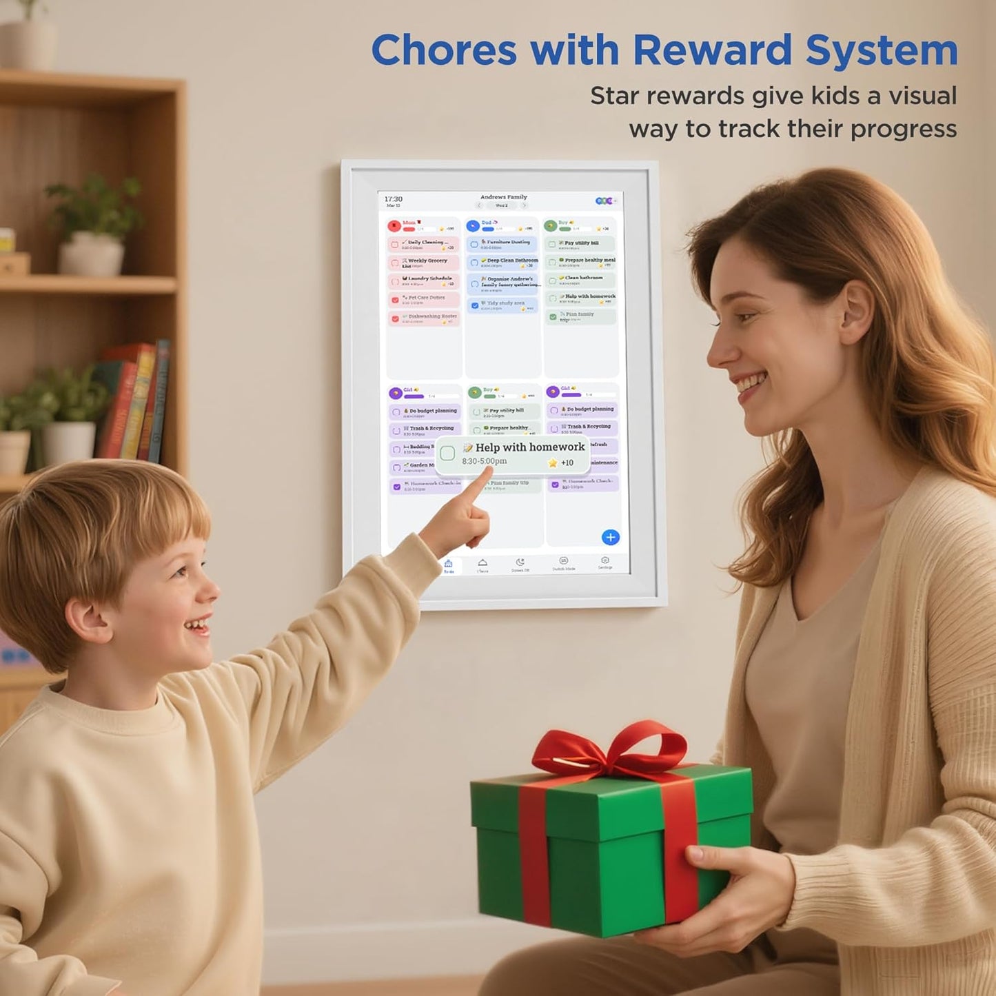 15.6 Inch Digital Calendar Chore Chart 1920 * 1080P Full HD Touchscreen Interactive Display Smart Electronic Calendar for Family Organizer Schedules Desk & Wall Mount Digital Planner White