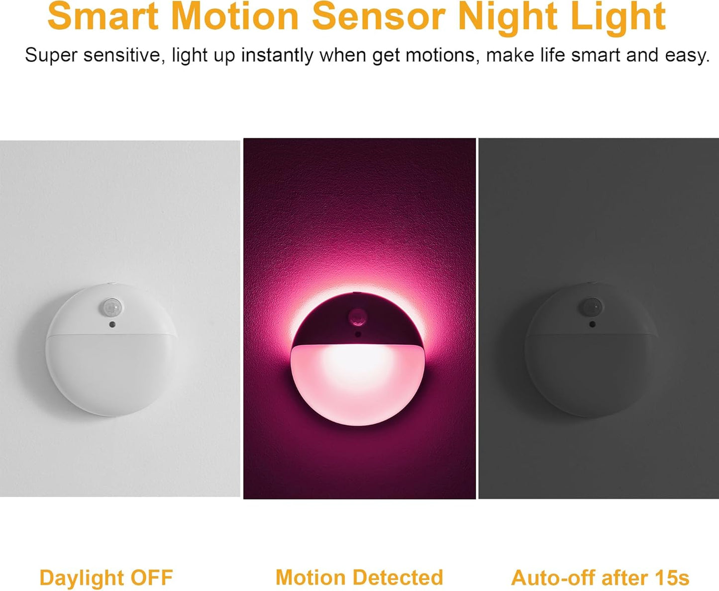 2 Pack Pink Battery Night Light, Motion Activated Night Light, 2.6" Small Sticky Lights, 3 Light Modes, Dimmable Soft Glow for Bedroom, Nursery, Baby, Kids, Sleep, Soothing Fear of The Dark
