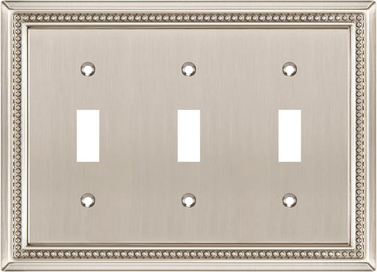 Henne Bery Sunken Pearls Heavy Duty Decorative Wall Plate Switch Plate Outlet Cover (Triple Toggle, Satin Nickel)