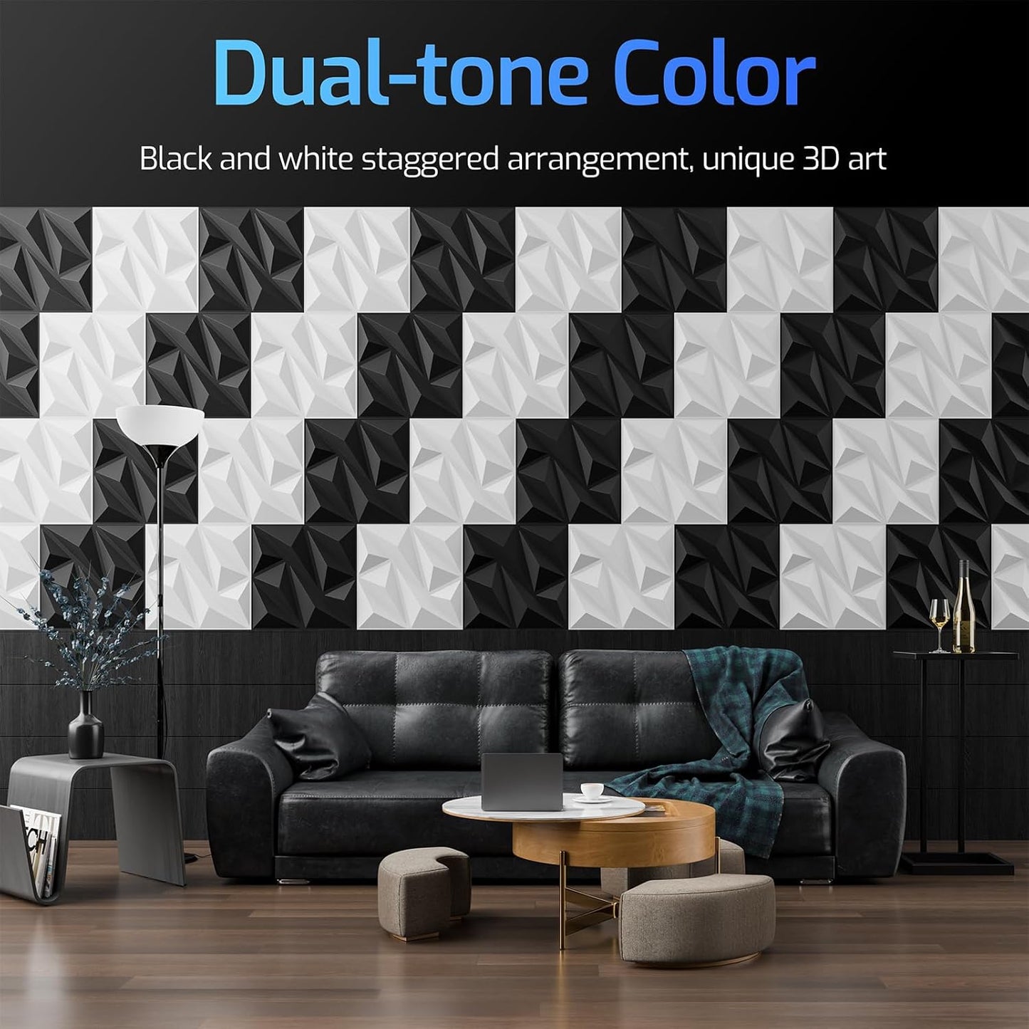 16 Pack 3D Wall Panels for Interior Wall Decor, 11.8'' x 11.8'' Decorative Wall Panels, Accent Wall Panels, 3D Diamond Design Wall Decor for Living Room, Bedroom, Gaming Room, Black