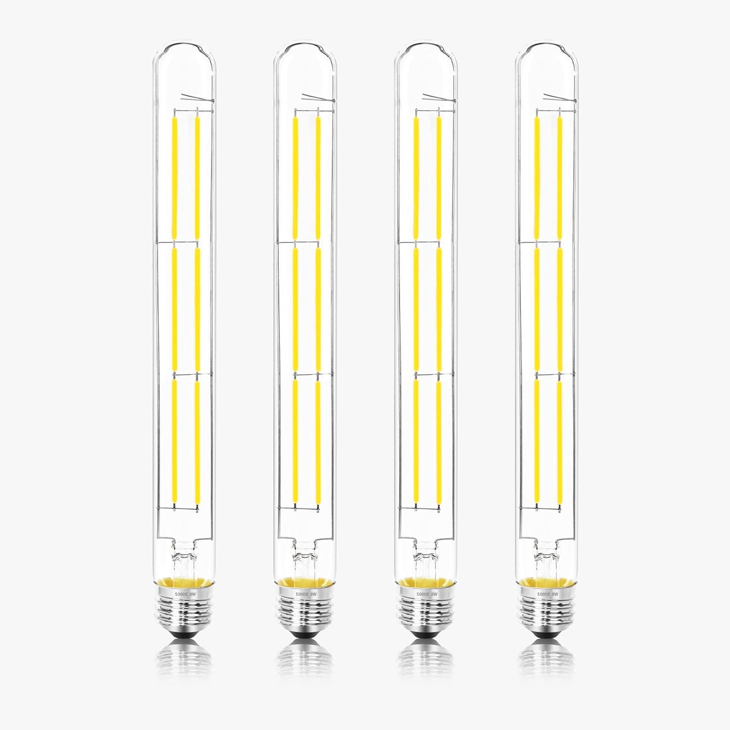 11.8IN 1000LM 5000K Daylight White Light Bulbs E26 Base, T10 T9 Edison Bulbs Dimmable 8W, AC 120V 100 Watt Equal Filament Bulb, Vintage Clear Glass Long Tubular LED Bulb, UL Listed - 4Pack