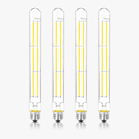 11.8IN 1000LM 5000K Daylight White Light Bulbs E26 Base, T10 T9 Edison Bulbs Dimmable 8W, AC 120V 100 Watt Equal Filament Bulb, Vintage Clear Glass Long Tubular LED Bulb, UL Listed - 4Pack
