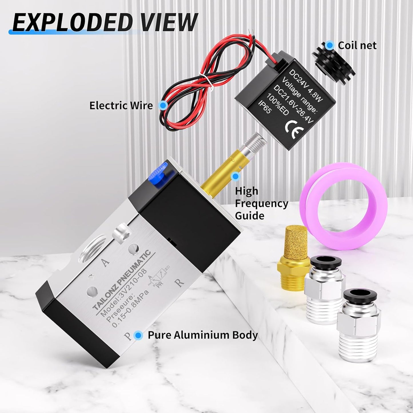 TAILONZ PNEUMATIC 1/4"NPT Solenoid Valve 3V210-08 24V Single Coil Pilot-Operated Electric 2 Position 3 Way Connection Type(Outlet wire)