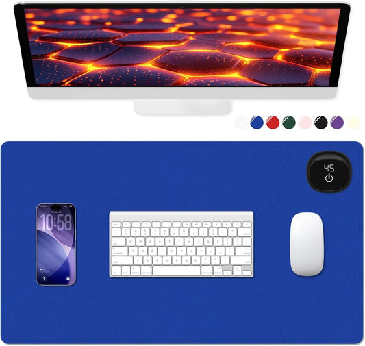 Heated Desk Pad, 23.6" x 14.2" Leather Non-Slip Warm Desk Pad, Large Mouse Mat with 3 Levels Heating & 3 Hours Auto Shut-Off, Hand and Foot Warmer for Office, Home, Navy Blue