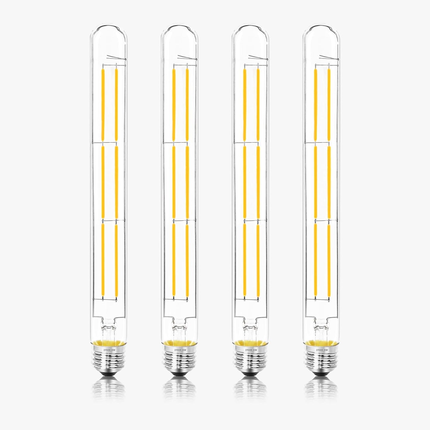 11.8IN 1000LM 2700K Soft White Light Bulbs E26 Base, T10 T9 Edison Bulbs Dimmable 8W, AC 120V 100 Watt Equal Filament Bulb, Vintage Clear Glass Long Tubular LED Bulb, UL Listed - 4Pack
