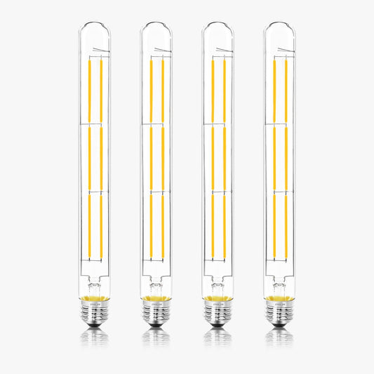 11.8IN 1000LM 2700K Soft White Light Bulbs E26 Base, T10 T9 Edison Bulbs Dimmable 8W, AC 120V 100 Watt Equal Filament Bulb, Vintage Clear Glass Long Tubular LED Bulb, UL Listed - 4Pack