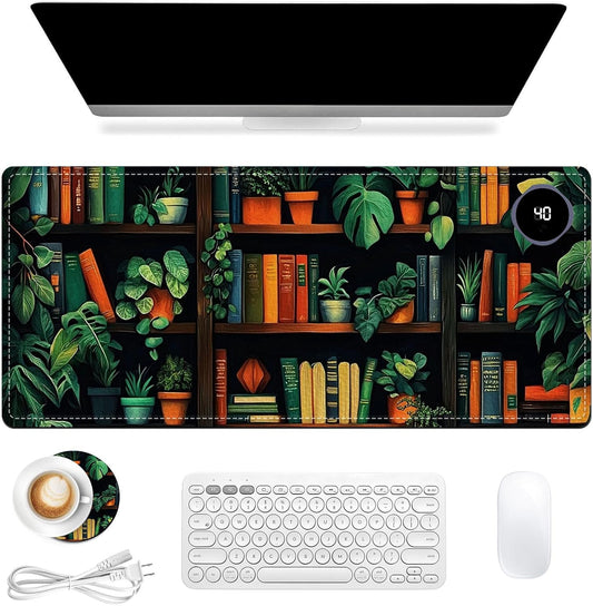 Heated Mouse Pad 31.5x13 in 3-Temp Fast Heating Desk Mat with Auto Timer Warmer for Hands Wrist Pain Relief Waterproof Keyboard Mat for Office, Gaming, Home, Bookshelf Jungle