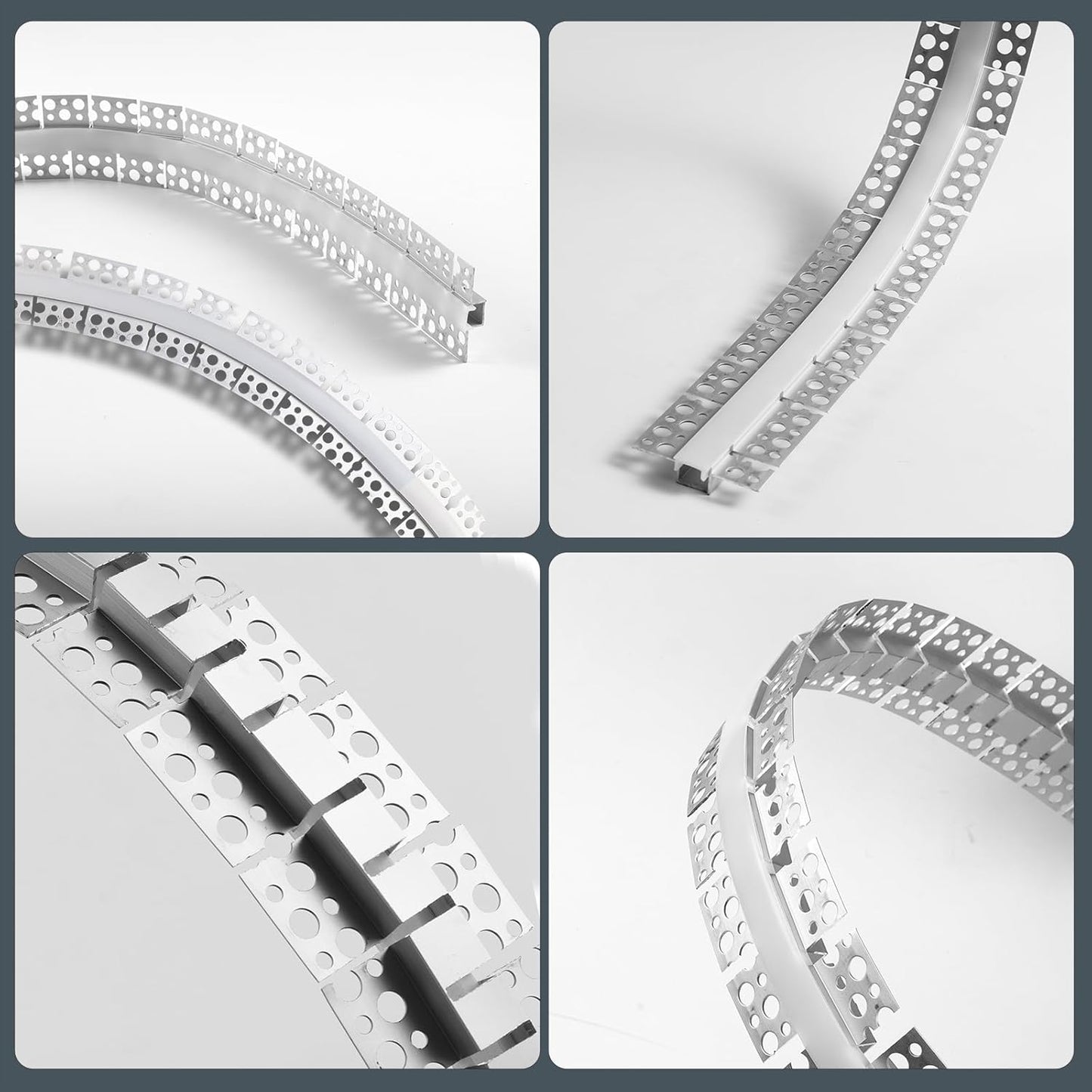10 Pack LED Channel with Milky White Diffuser 6.6FT/2M Plaster-in Aluminum Drywall U Shaped Trimless Recessed Track for LED Strip, Flexible Led Profile 45 Degree Bendable