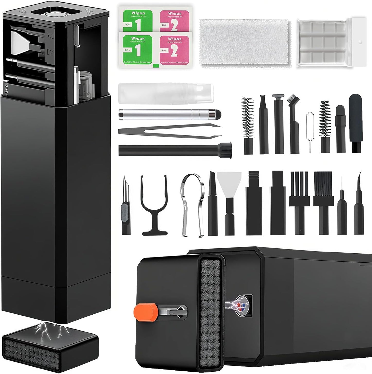 2026 Upgrade Phone Cleaning Kit 47PCS, iPhone Cleaning Kit, Airbud AirPods Cleaning Kit, Keyboard Cleaning Kit, Charging Port Cleaner for Apple Lightning/Android USB-C (Black)