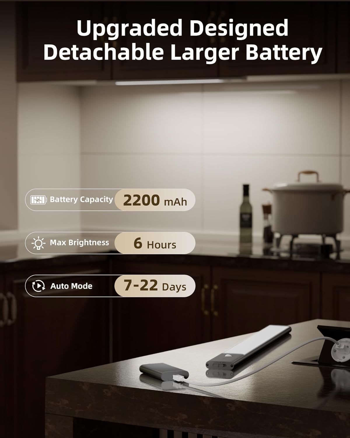 EZVALO Under Cabinet Lighting, 2-Pack Motion Sensor Lights with 4 Detachable Batteries, 76 LEDs Dimmable Closet Lights, 3 Color Temps, Under Counter Lights for Kitchen, Pantry, Wardrobe