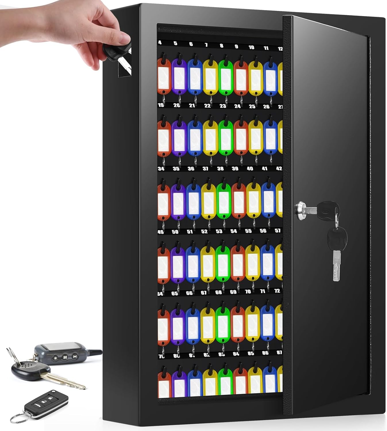 125 Position Key Cabinet Wall Mount with Anti-Theft Deposit Key Slot, Key Box Organizer with Key Hooks & 125 Tags Key Labels, Key Safe for Hotels & Office & Companies & Car Dealerships