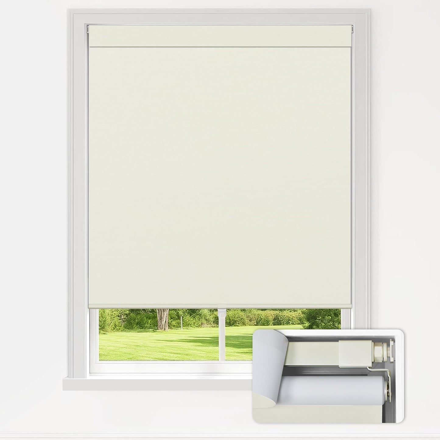 LazBlinds No Drill Blinds for Indoor Windows, Blackout Roller Shades, Cordless Window Blackout Blinds, Thermal Insulated Fabric UV Protection for Home and Office, 48" W x 72" H, Cream