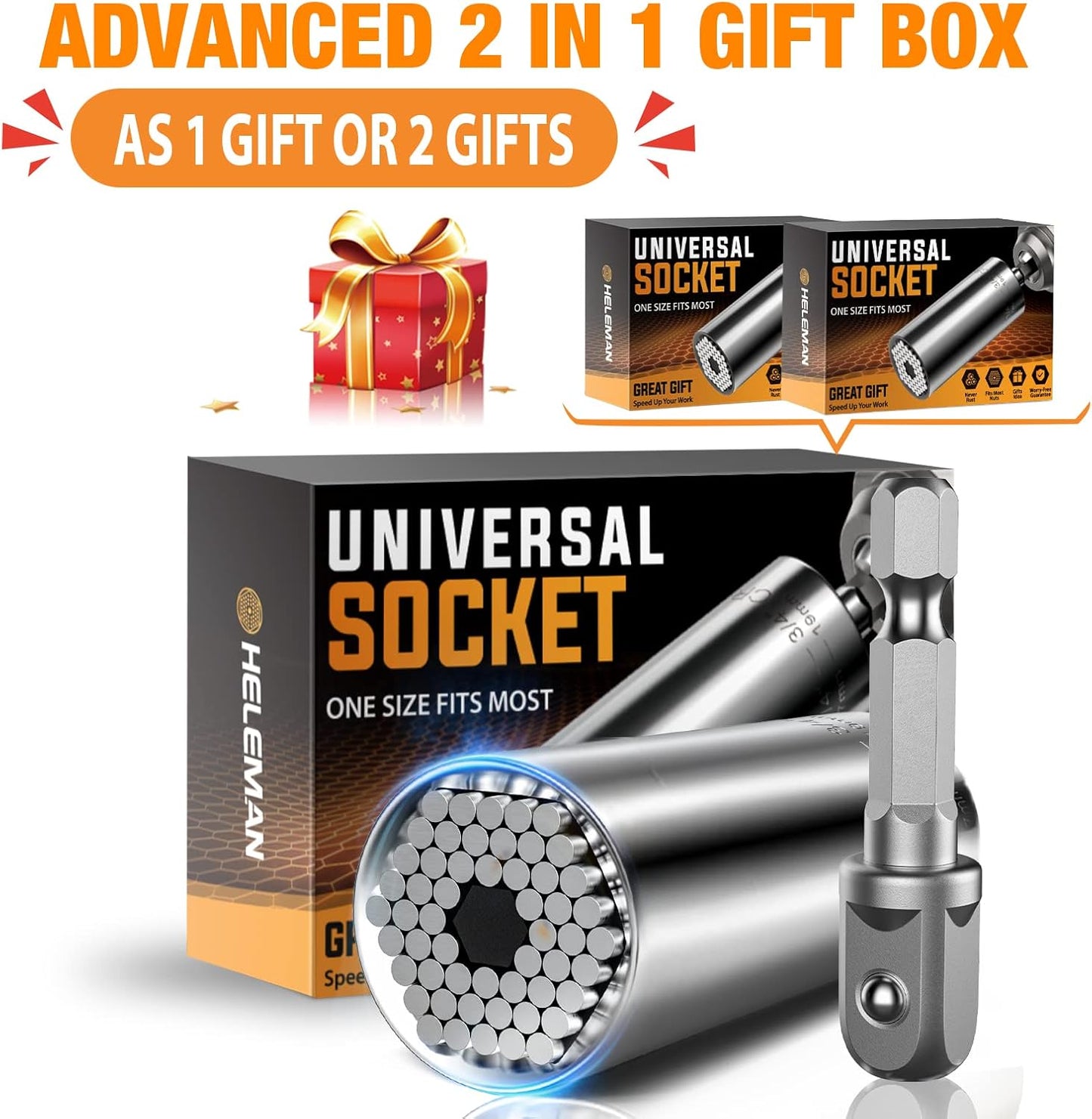 HELEMAN 2-Pack Universal Socket Tool Set with Power Drill Adapter - Christmas Gift for Men