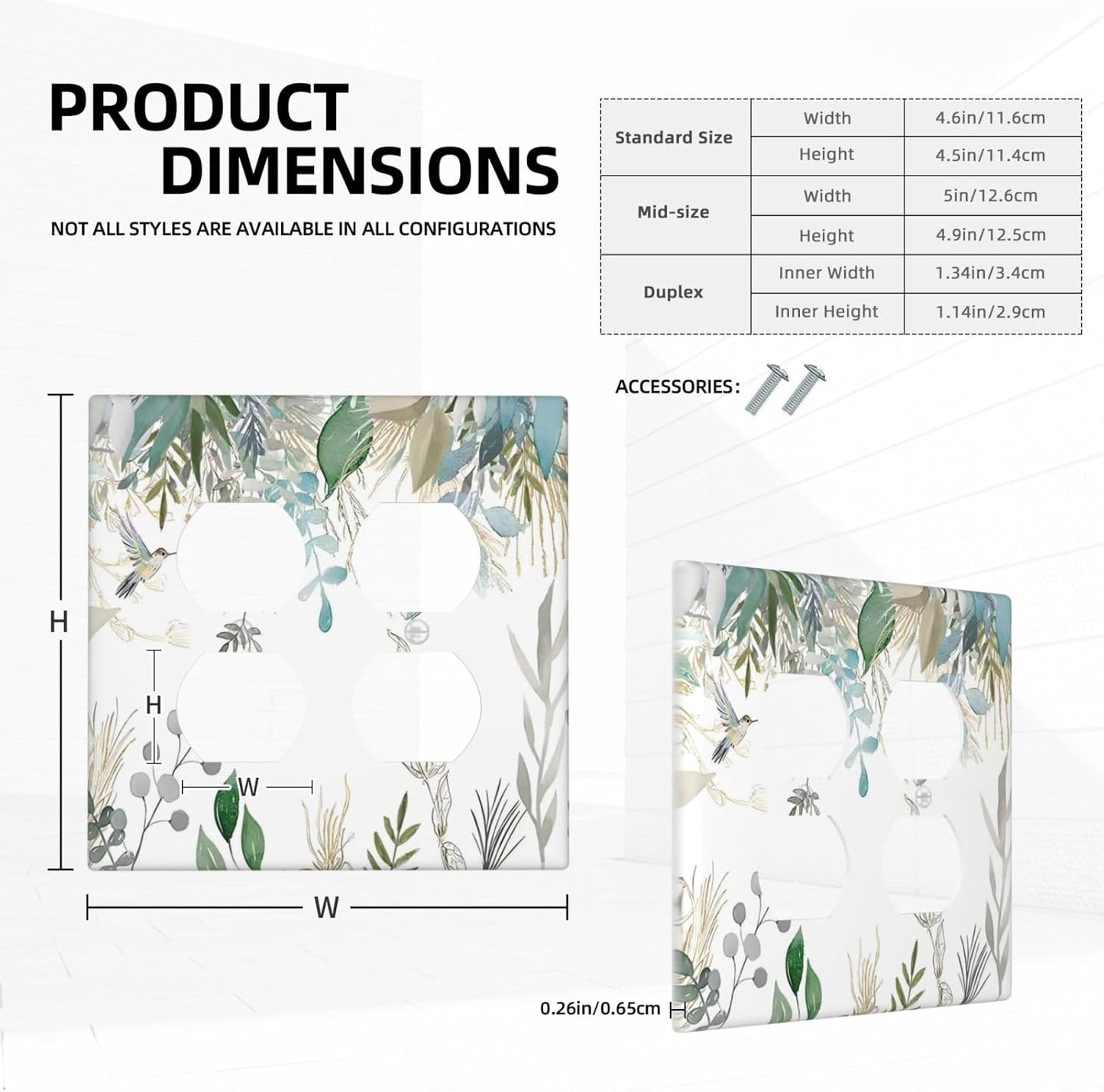 Green Tropical Palm Leaves Flower Plants Hummingbird Outlet Covers 2 Gang Double Duplex Decorative Light Switch Covers Electrical Wallplates Socket Faceplate for Bed Room Living Room Decor