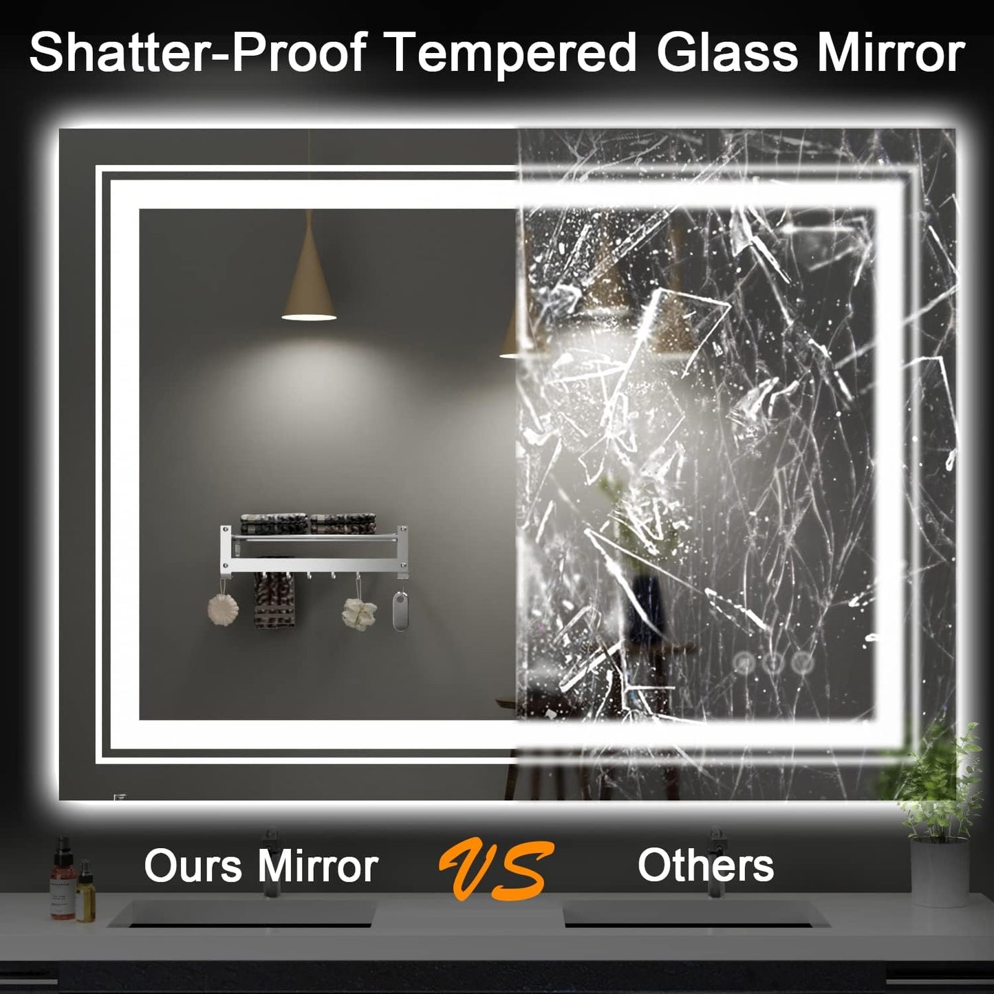 20x28 LED Bathroom Mirror with Lights, Front and Backlit, Anti-Fog Lighted Vanity Mirror, Stepless Dimmable, 3 Colors LED Mirror, Memory Function, Tempered Glass (Horizontal/Vertical)