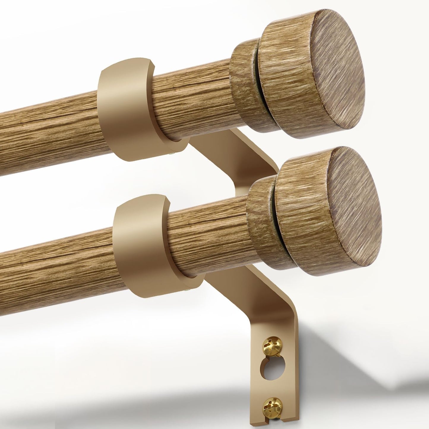 2 Pack Weathered Wood Grain Curtain Rods for Windows 28 to 48 Inches 1" Diameter Heavy Duty Window Curtain Rod Adjustable with Solid Finials for Living Room Bedroom Kitchen Farmhouse Outdoor