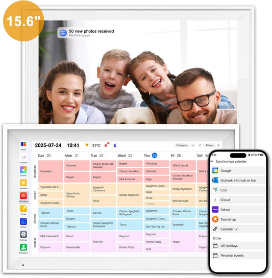 15.6 Inch Digital Calendar Wall Touch Screen Chore Chart, 64GB Electronic Calendar + 1080 FHD Smart Family Planner, Wall and Desk Mountable