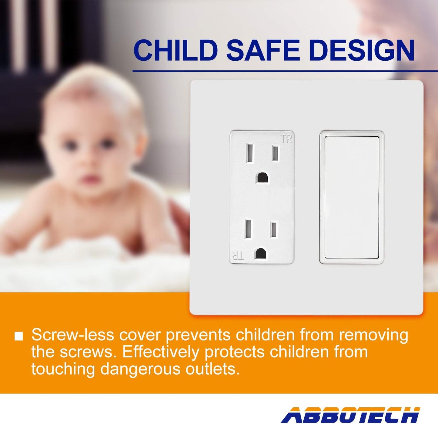 2-Gang Screwless Decorator Wall Plates, Child Safe Standard Size Outlet Cover, Unbreakable Polycarbonate Thermoplastic, Glossy White,10 Pack,UL Listed