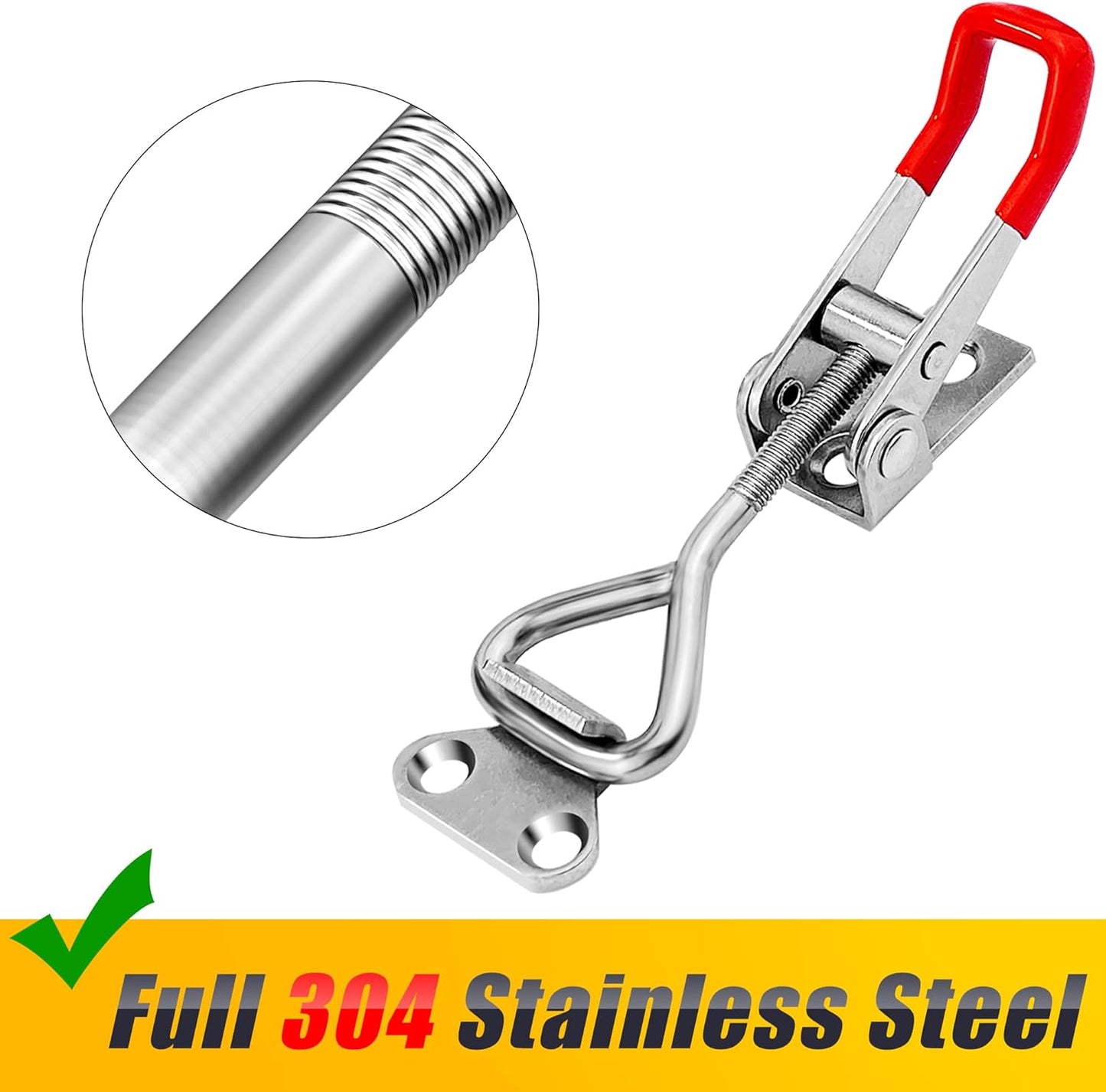 2 Pack Toggle Latch Clamp 4001 Adjustable 304 Stainless Steel Toggle Hasp Latches for Smoker Lid Jig Freezer Door Cooler Box Case Trunk Draw Chest, Quick Release 330Lbs Holding Capacity