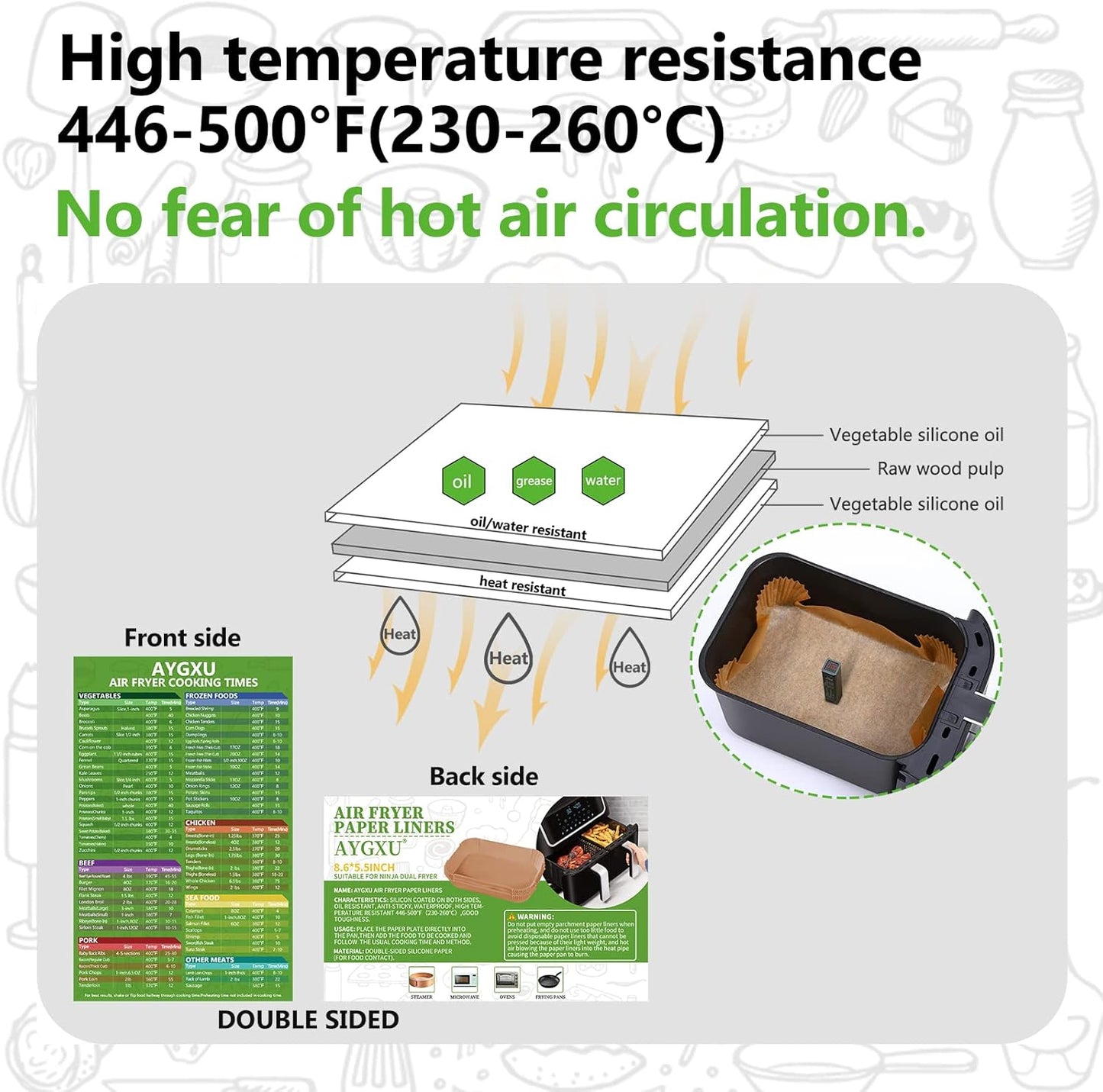 (125PCS) Air Fryer Liners, Disposable for Ninja Dual Air Fryer accessories, Parchment Paper liners rectangle 8.6''*5.5''