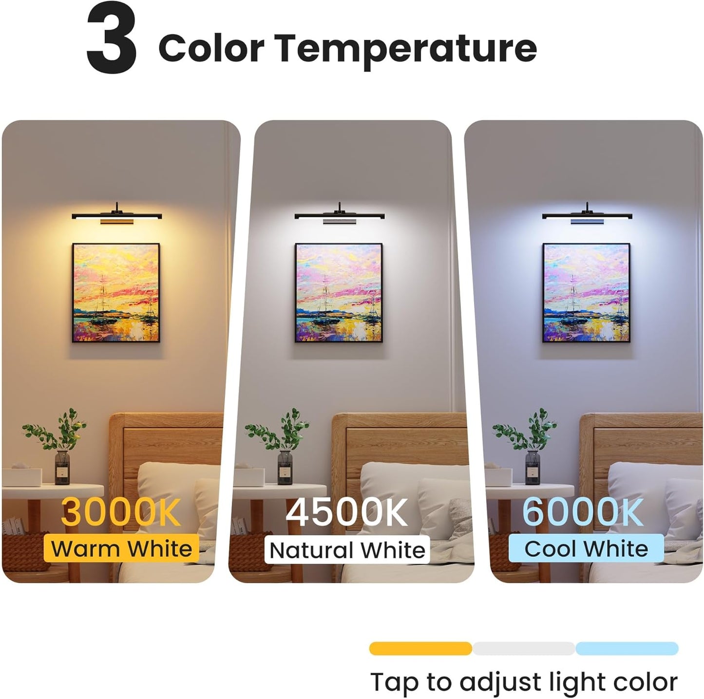 16" Picture Light with 6000mAh Battery - Black Operated Wireless Wall Sconce with Remote & Timer for Paintings, Photos & Frames