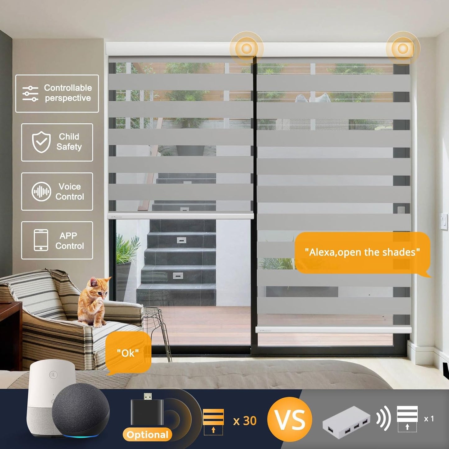 Motorized Blinds with Remote, Cordless Automatic Zebra Shades, Smart Blind for Windows, Grey, 31 x 72