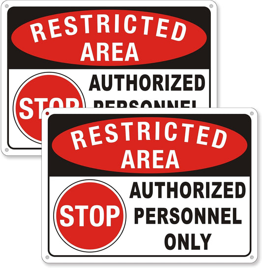 (2 Pack) Restricted Area Sign, Authorized Personnel Only Do Not Enter signs, 10 x 7 Inches Aluminum UV Protected Weatherproof and Easy to Install