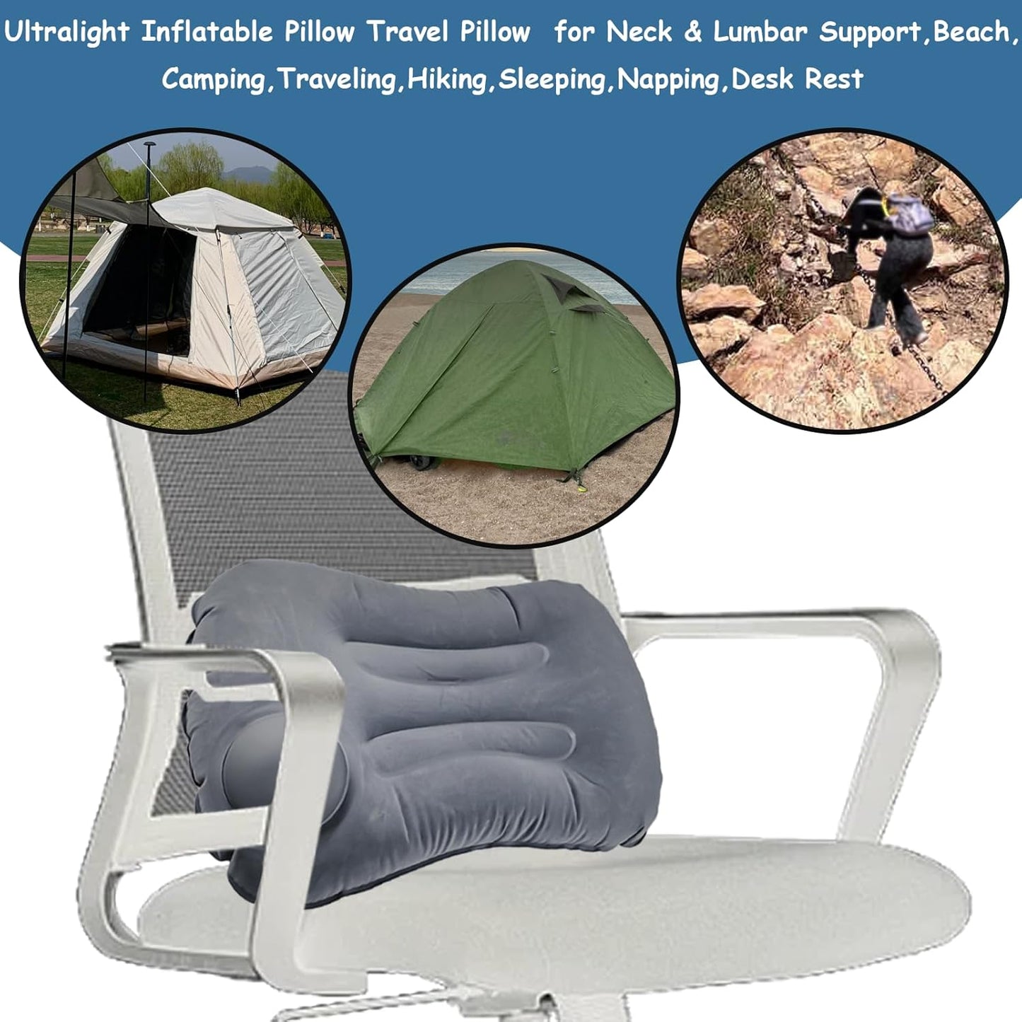 2 Pack 17 in Ultralight Inflatable Pillow Travel Pillow,Camping Pillow for Neck & Lumbar Support,Beach,Camping,Traveling,Hiking,Napping,Desk Rest(Gray)