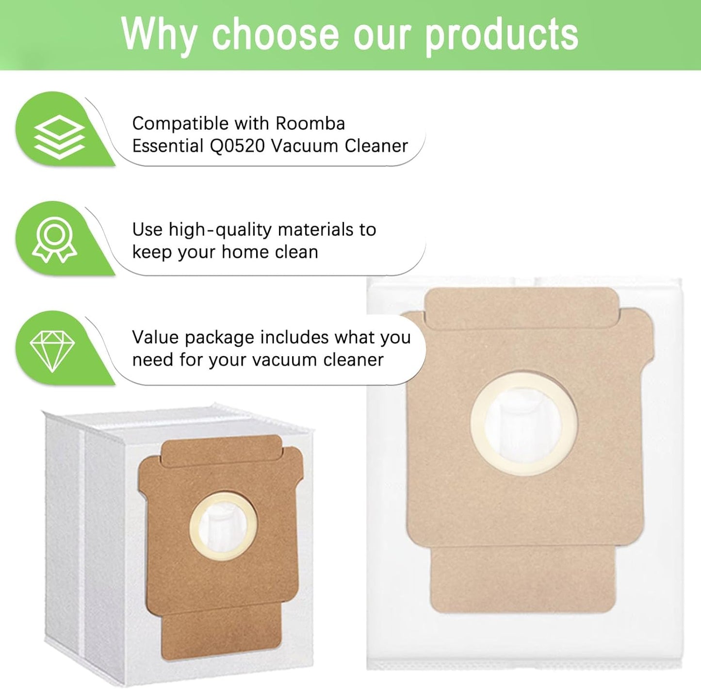 12 Pack Q0520 Vacuum Bags for iRobot Roomba Vacuum 2 Q0520 Essential Robot Vacuum Cleaner,Roomba 105 Combo/Vac,Plus 405 404 505 Combo Max 705 Vac,Max 705 Combo Robot,Disposable Auto-Empty Dust Bin Bag