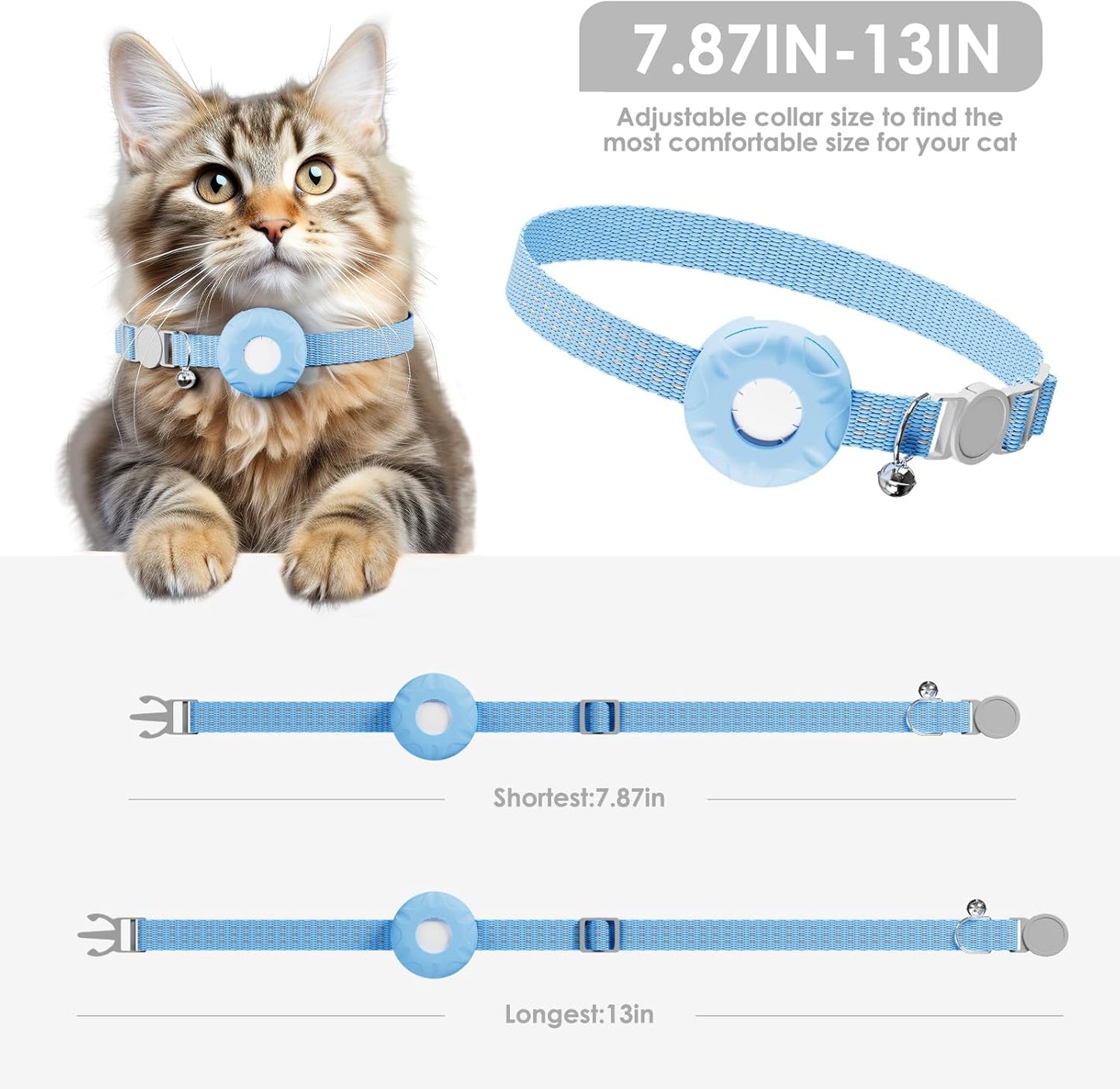 Cat Tracker, Cat Tracker Collar with Safety Elastic Buckle, Compatible with Apple Find My App (Only iOS), No Monthly Fee, Waterproof Pet Tracker for Cats, Blue