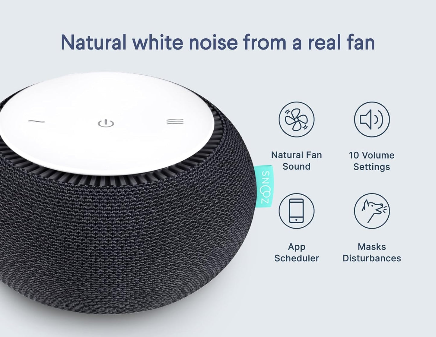 SNOOZ Smart White Noise Sound Machine - Real Fan Inside for Non-Looping White Noise, Sleep Aid for Adults, Travel, Sleeping, Bedroom, Portable, Baby Registry Essential - Charcoal