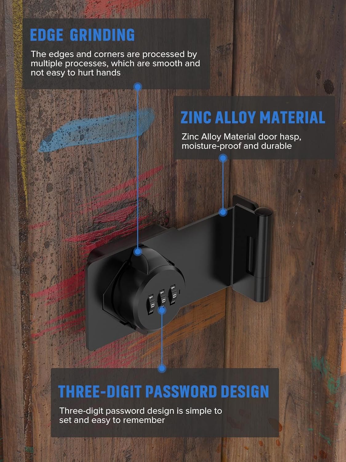Cabinet Password Hasp Locks, 90 Degree Barn Door Lock, Household Security Combination Latch Lock for Locker, Fence, Bathroom, Outdoor, Garden (Black-1PC)