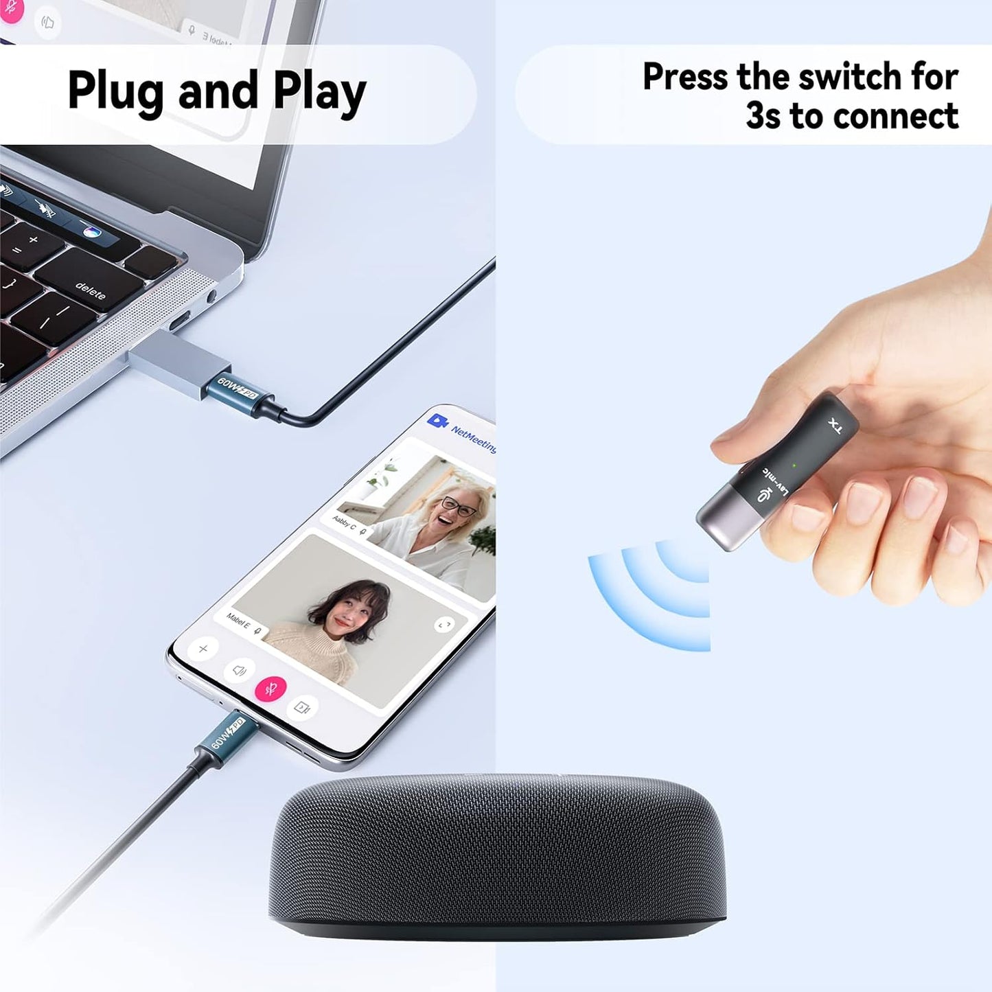 Conference Speaker and Microphone, USB Speakerphone with 10 Mics, 360° Pickup&Noise Reduction, Portable Conference Room Omnidirectional Microphone for 10 Compatible with Leading Platforms