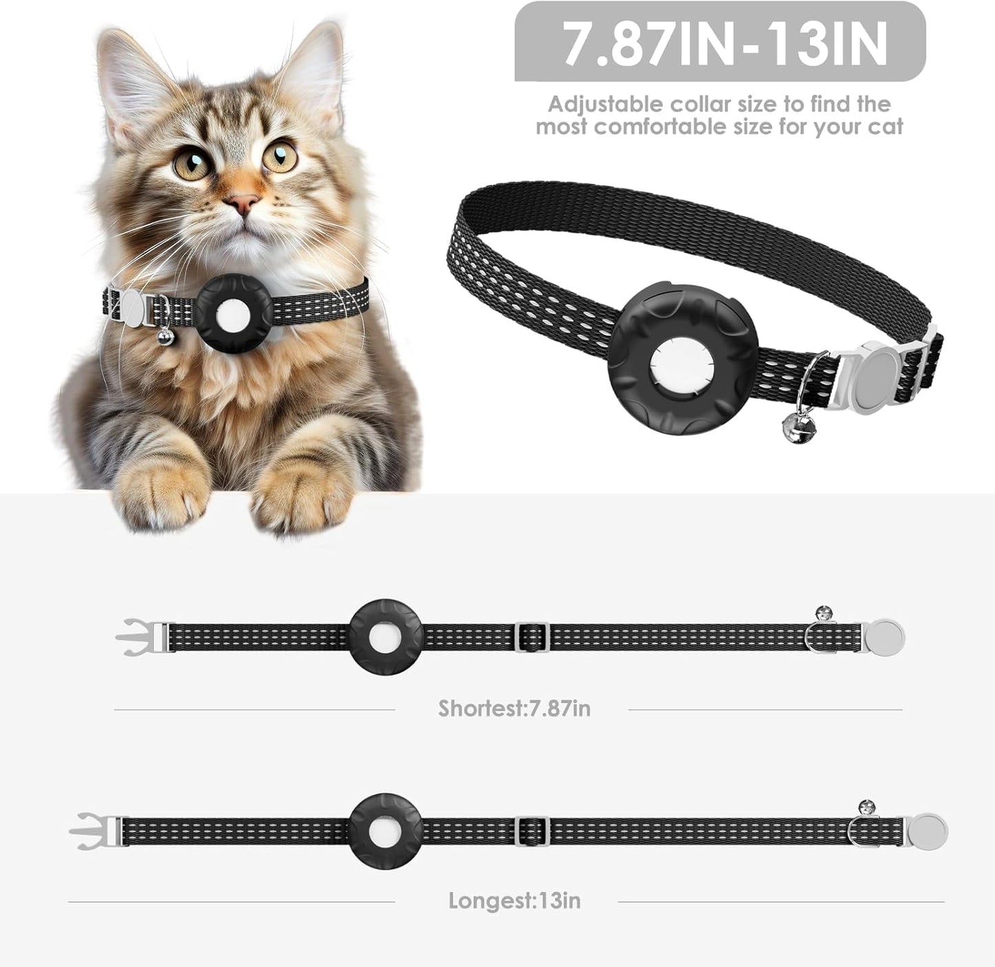 Cat GPS Tracker, Waterproof Pet Tracker for Cats, Cat GPS Tracker Collar with Safety Elastic Buckle, Works with Any Collar,Compatible with Apple Find My App (Only iOS), No Monthly Fee, Black